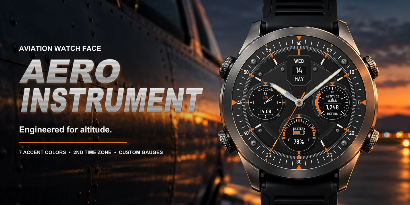 Aero Instrument an einer Uhr, Flugplatz bei Sonnenuntergang