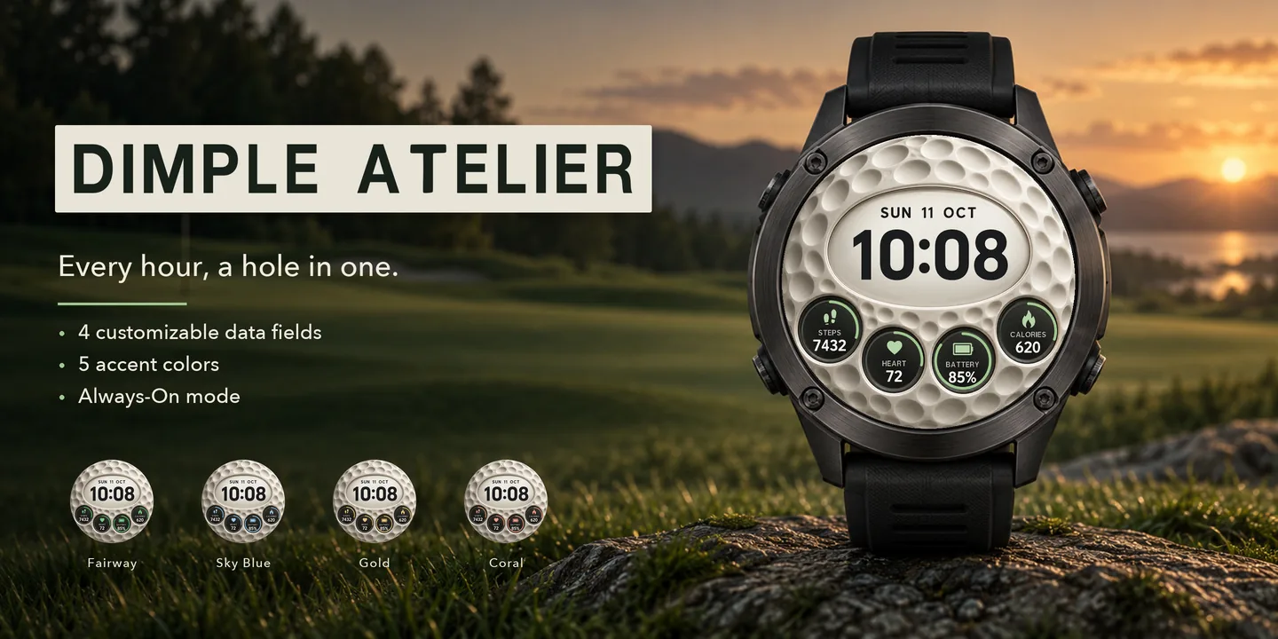 Dimple Atelier an einer Uhr, Golfplatz in der Abenddämmerung