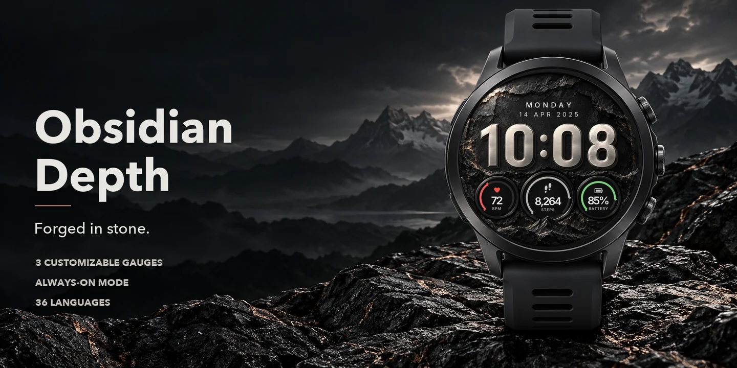 Obsidian Depth an einer Uhr, dunkle Bergfelsen