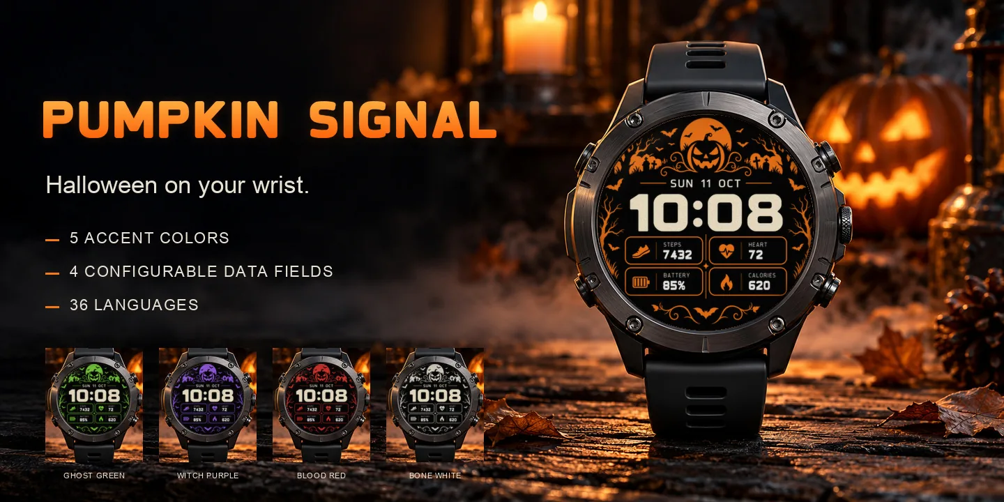 Pumpkin Signal no relógio, abóbora sob a lua cheia